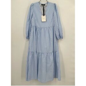 Pomander Place by Tuckernuck Blue Stripe Alora Maxi Dress sz S Tiered Sleeve